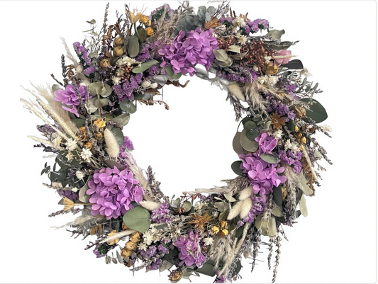 Lavender Blooms  Decorative Spring Wreaths for Front Door 16 In Dried Flower Summer Wreath Lavender Pink Hydrangea Eucalyptus Leaves Floral Wreath Home Wall